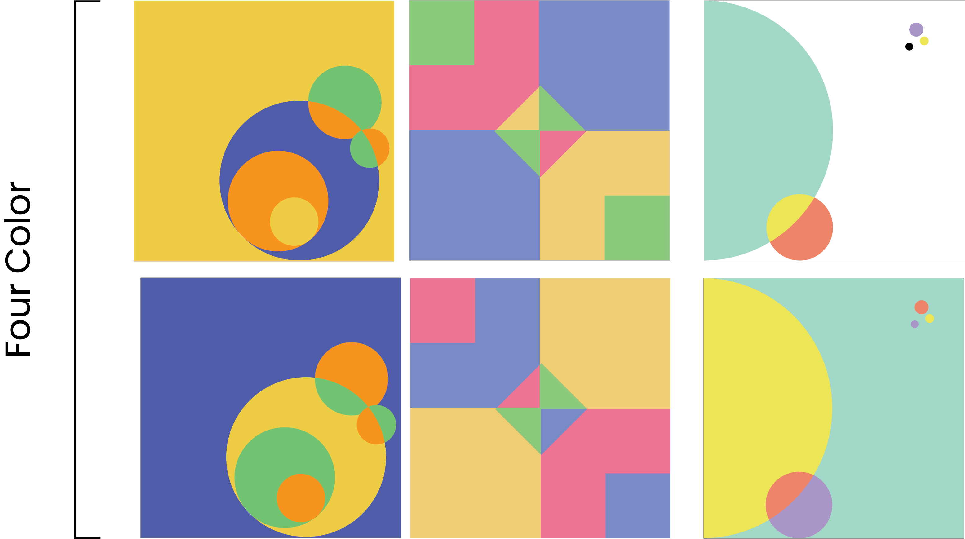 Four Color exploration: three layouts in CMYK palettes