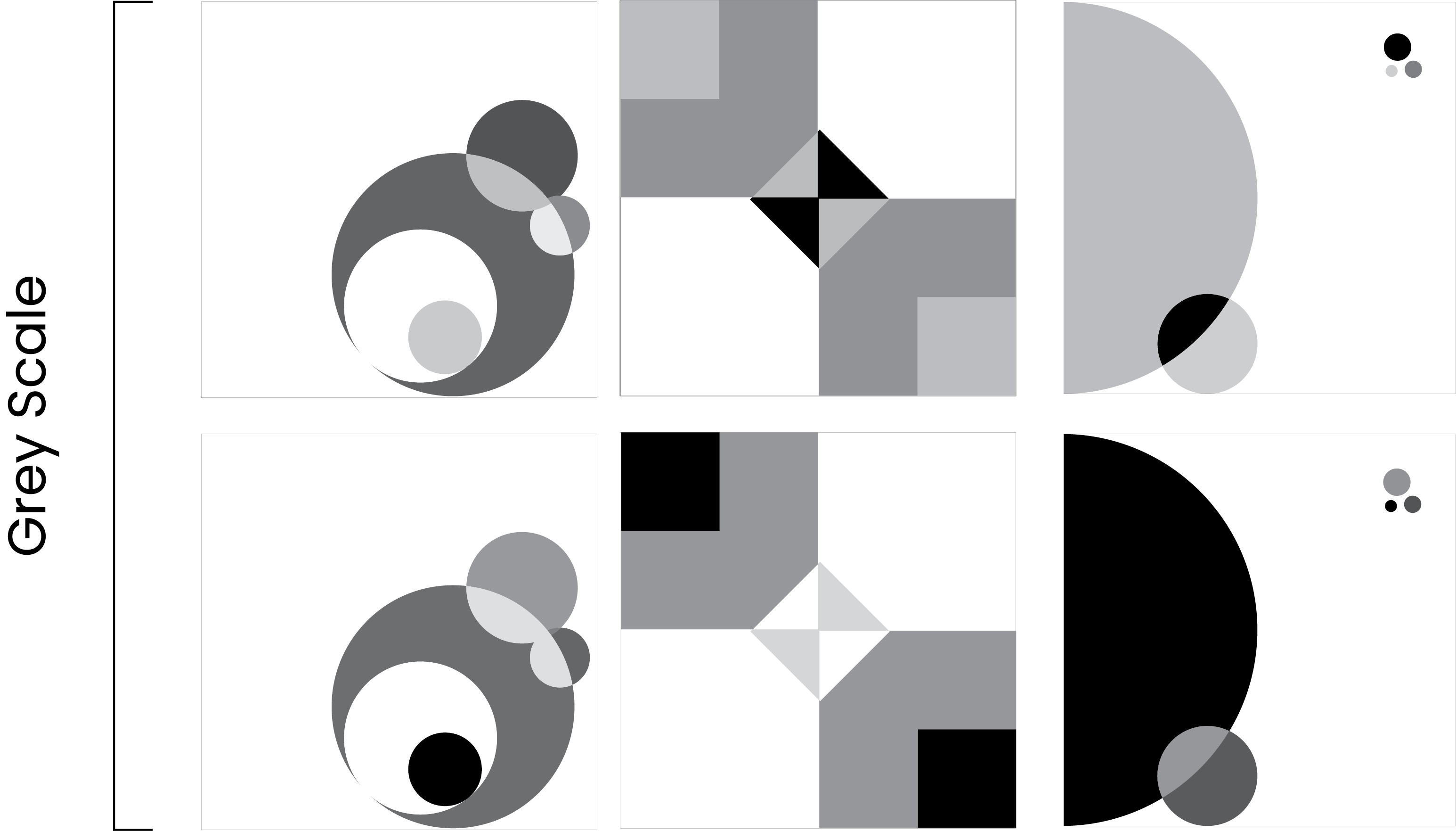 Grayscale exploration: three layouts in two value variations each