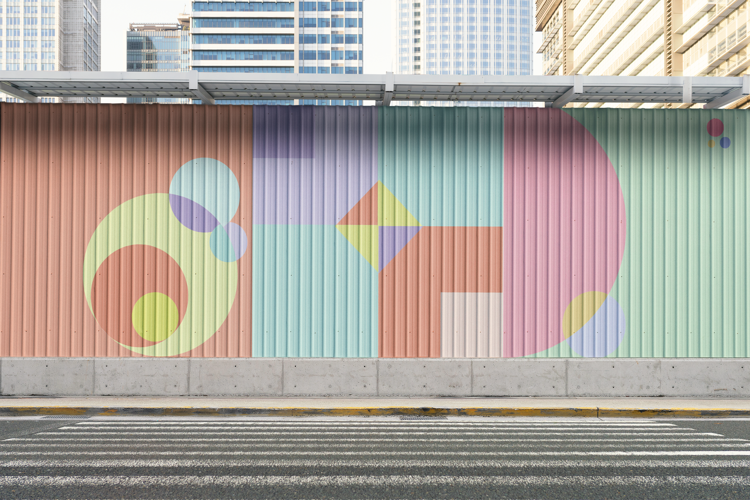 Color Study pattern applied to a second transit shelter mural mockup