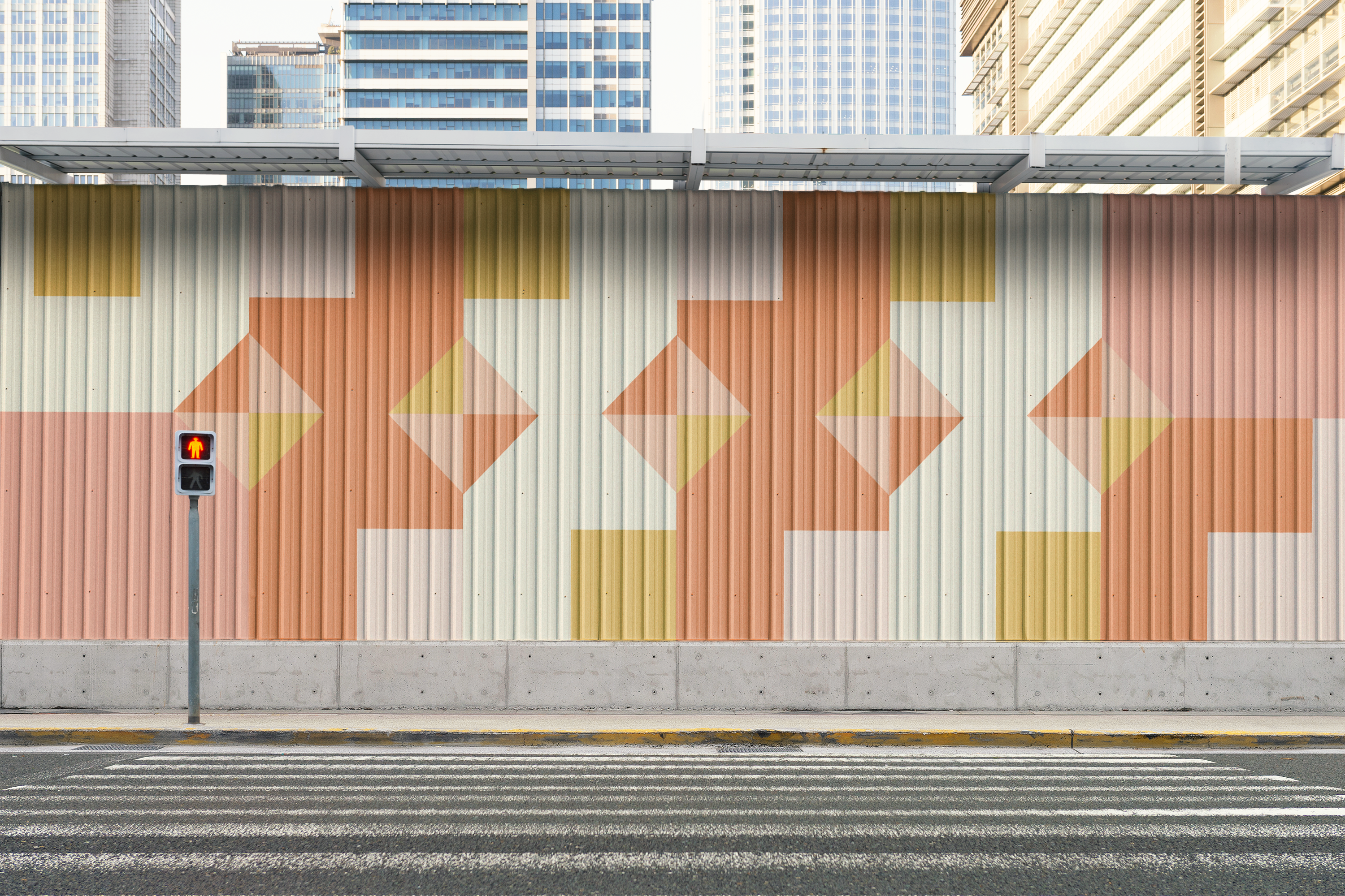 Color Study pattern applied to a transit shelter mural mockup