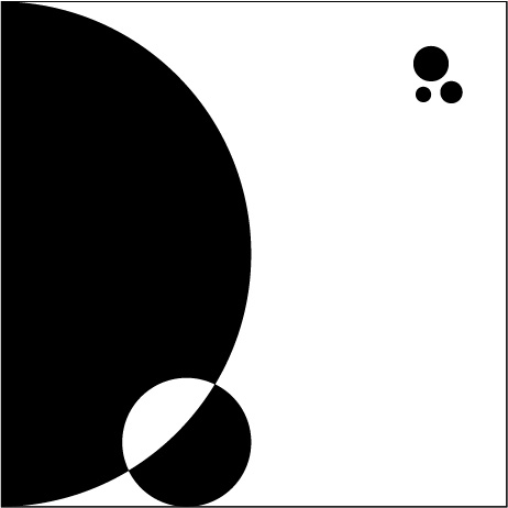 Point scale and overlap study, a large circle overlapping smaller circles
