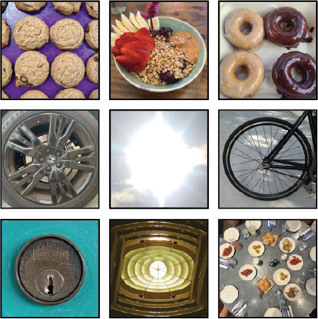 Nine-photo study of point found in everyday objects