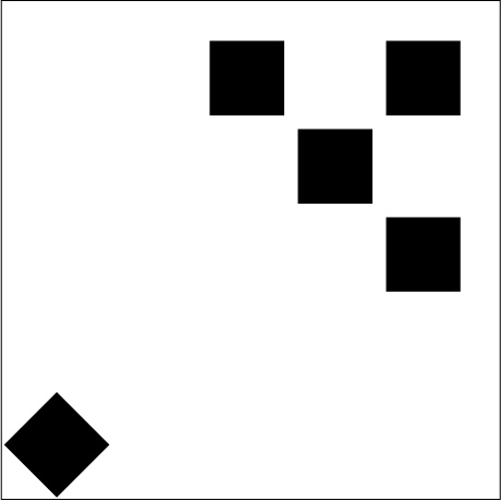 Plane scale and rotation study, squares and a rotated diamond