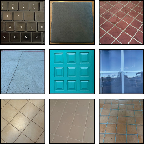 Nine-photo study of plane found in everyday surfaces