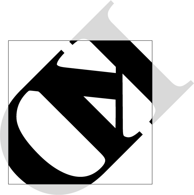 Crop guide showing the full letterform behind the cropped final composition